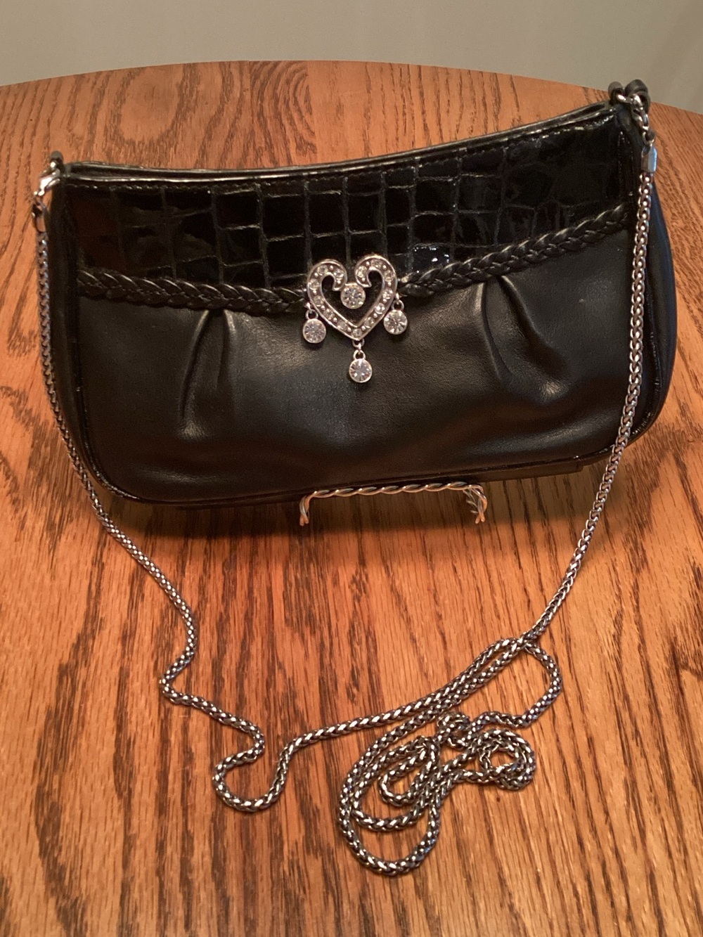 Brighton Black Rhinestone Heart Shoulder Clutch